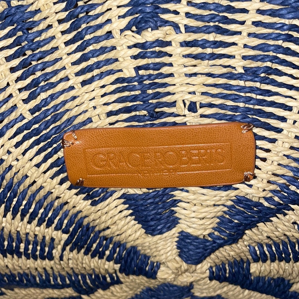 Lulus High Moon Navy Blue and Beige Woven Tote - Picture 5 of 9